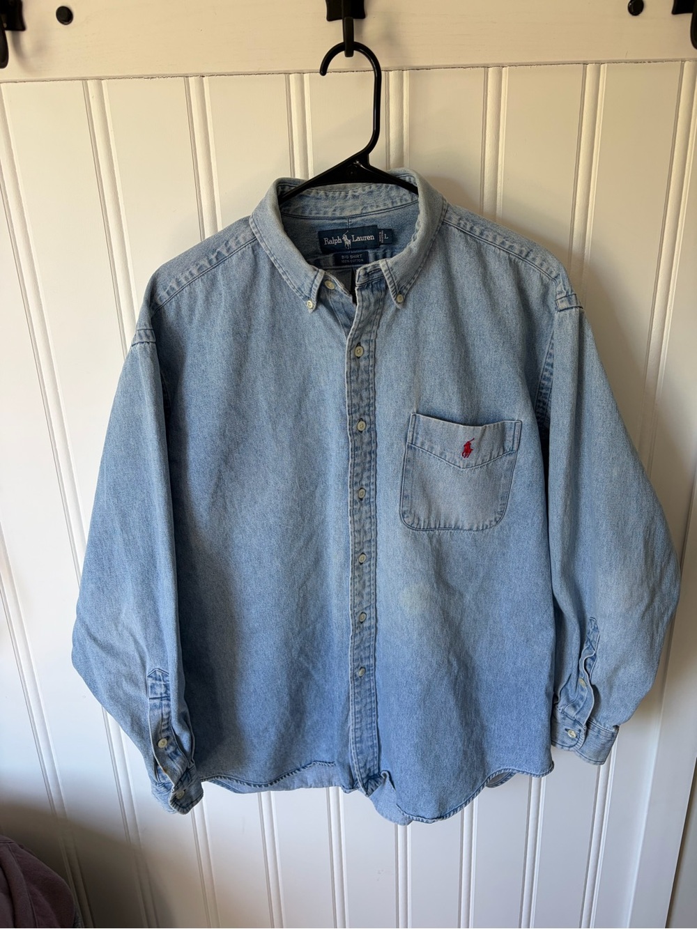 Vintage 90s Polo Ralph Lauren "The Big Shirt" Denim Button Down Mens SZ L